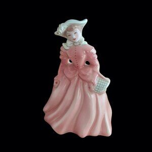 Vintage Florence Ceramic Pink Victorian Lady Figurine W/ Basket. Pasadena...